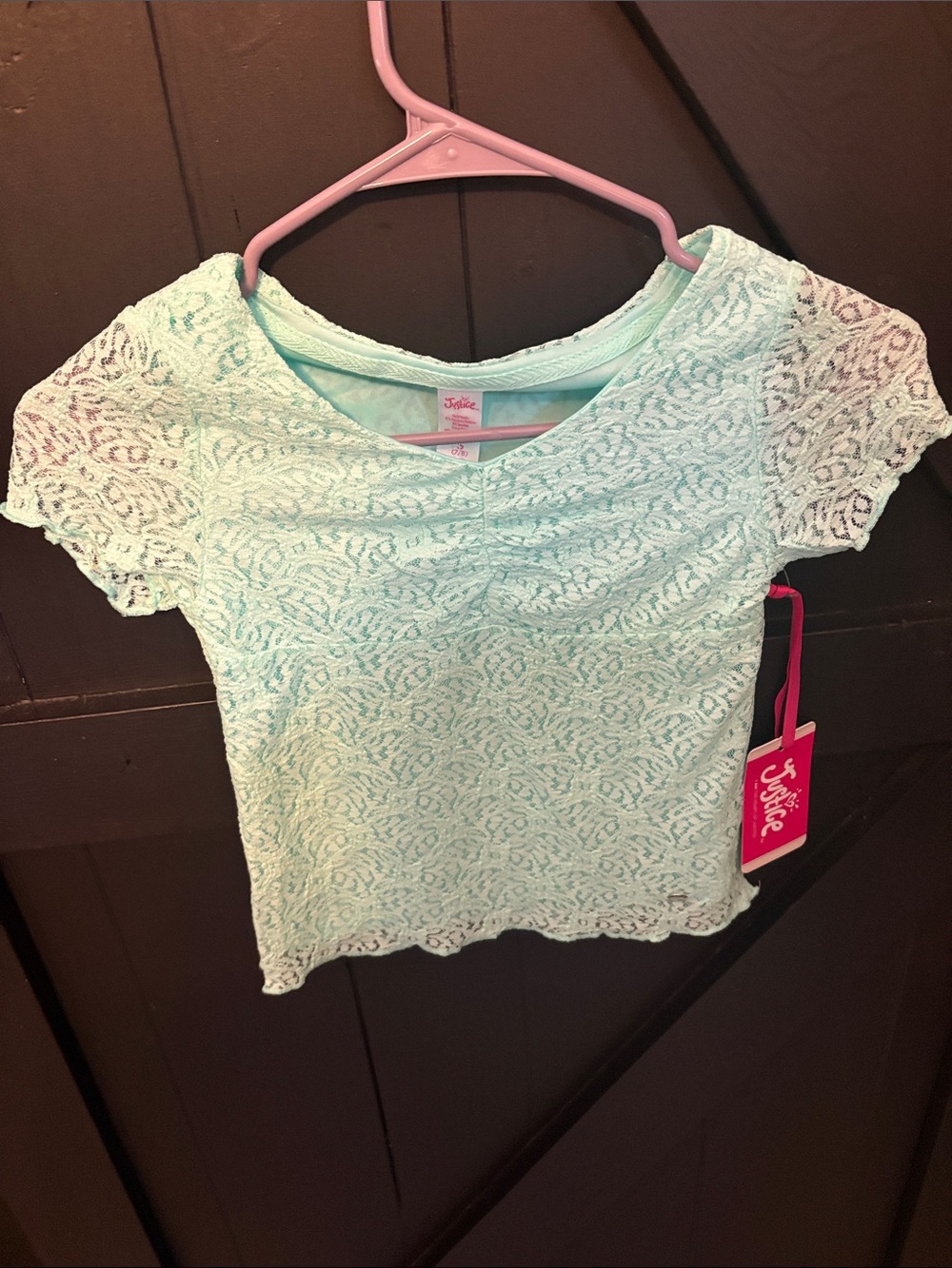 Justice Mint Lace Short Sleeve Cropped Top